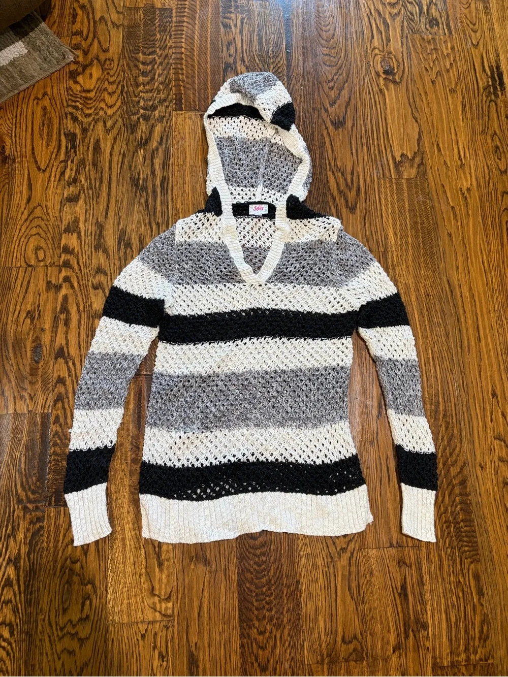 Justice Striped Hooded Sweater in Black, Gray & White